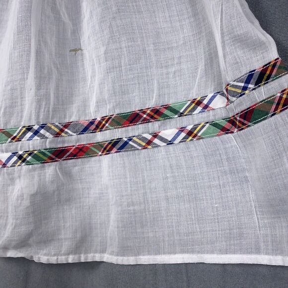 Vintage Hostess Half Apron Gauze Cotton White Two Pockets Plaid Preppy - Picture 4 of 5